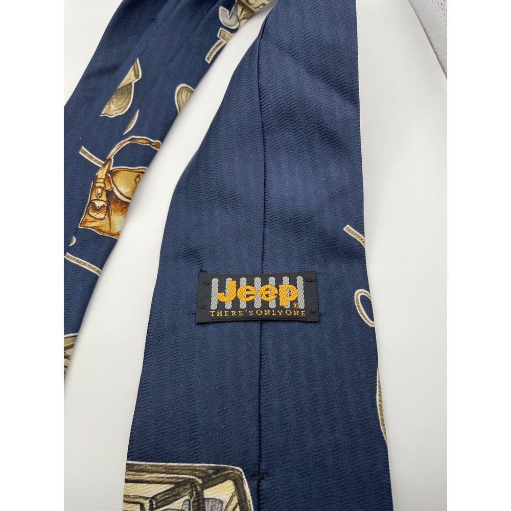 Jeep Mens Silk Tie Navy Blue Camp Jeep Wrangler Off-Road Adventure Novelty USA - Picture 2 of 4
